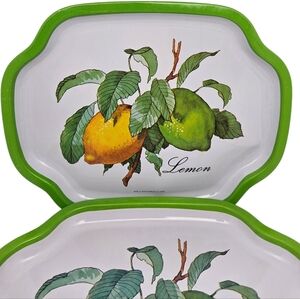 Vintage Small Serving Tin Metal Lemon Trays with Green Trim Set of 6